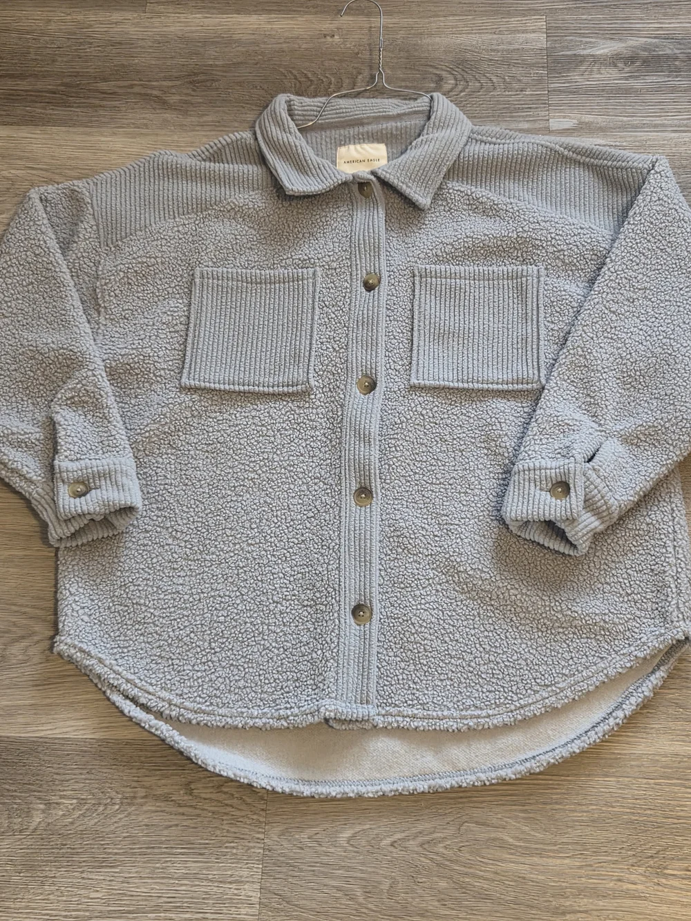 American Eagle Outfitters Light Gray Sherpa Shacket - Picture 3 of 7
